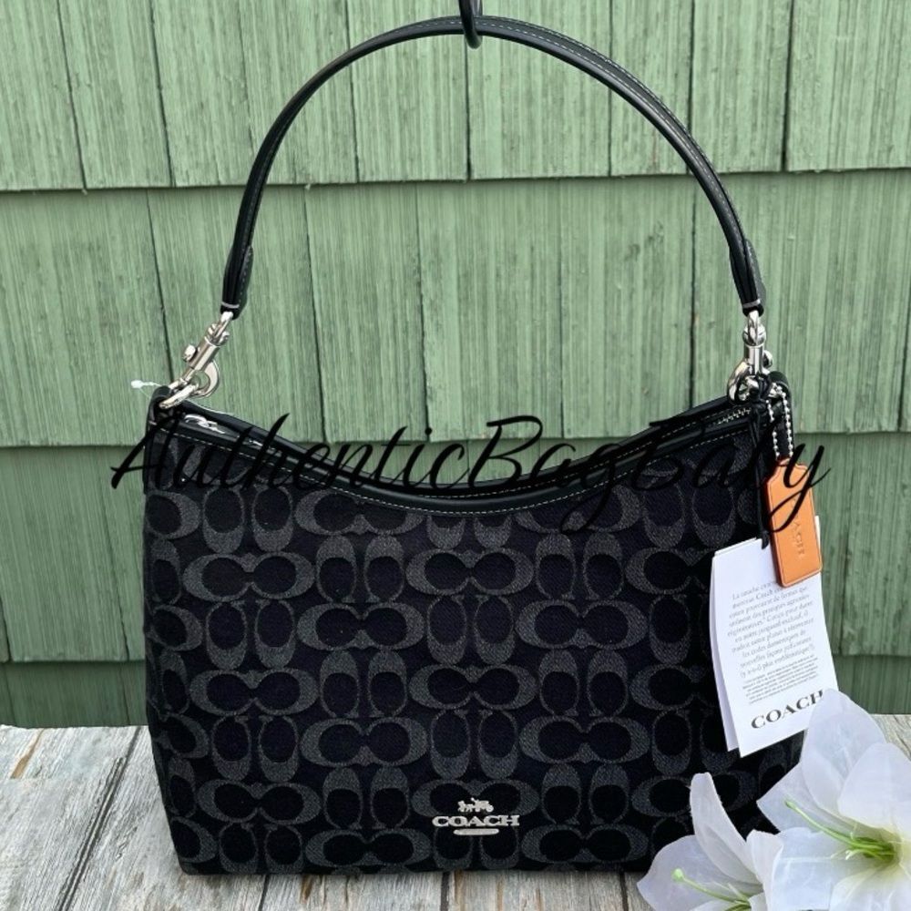 Coach Laurel Shoulder Bag In Signature Denim Purse Black
